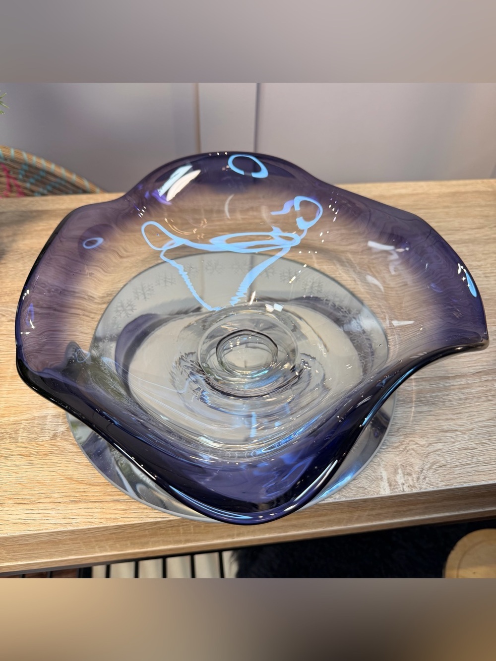 Lenox Bowl Amethyst Purple Organics Wave Non-Lead Crystal Low  11 inch Poland